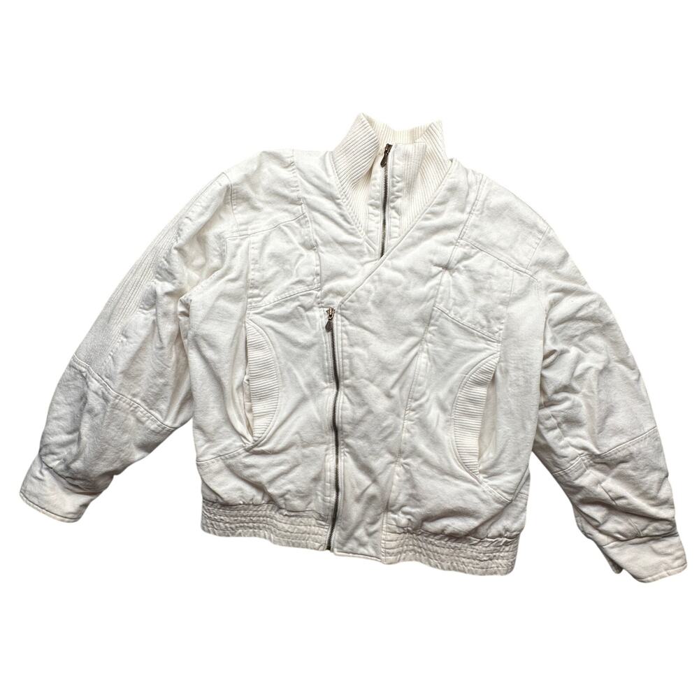 Vintage Mirage White Aviator Bomber Flight Jacket Women Medium Graphic Lined Zip
